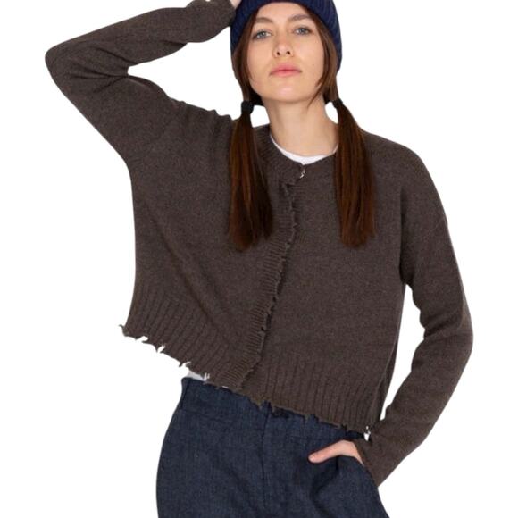 MJ Watson Distressed Cashmere Cardigan Brown M - Picture 1 of 10